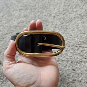 Treasure & Bond Black Belt with Gold Oval Buckle